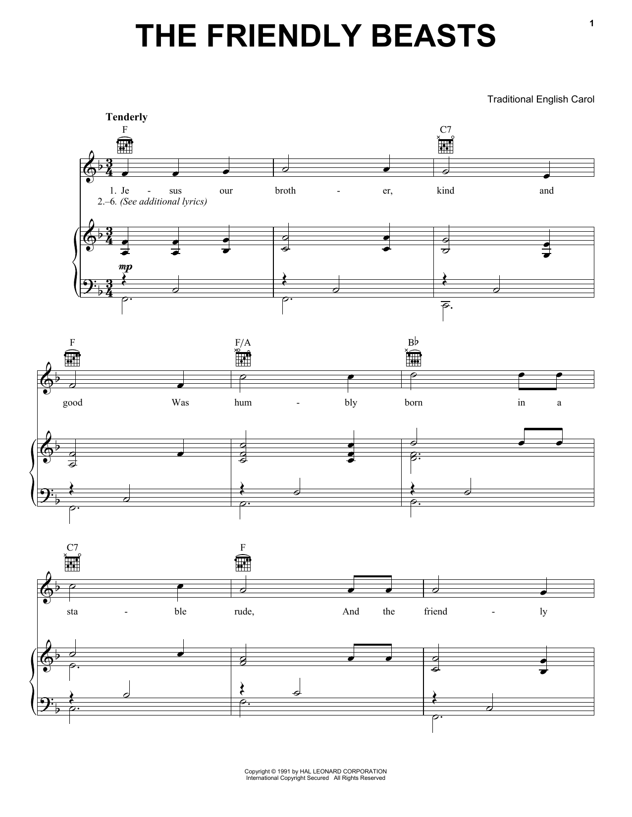 Download Traditional Carol The Friendly Beasts Sheet Music and learn how to play Easy Piano PDF digital score in minutes