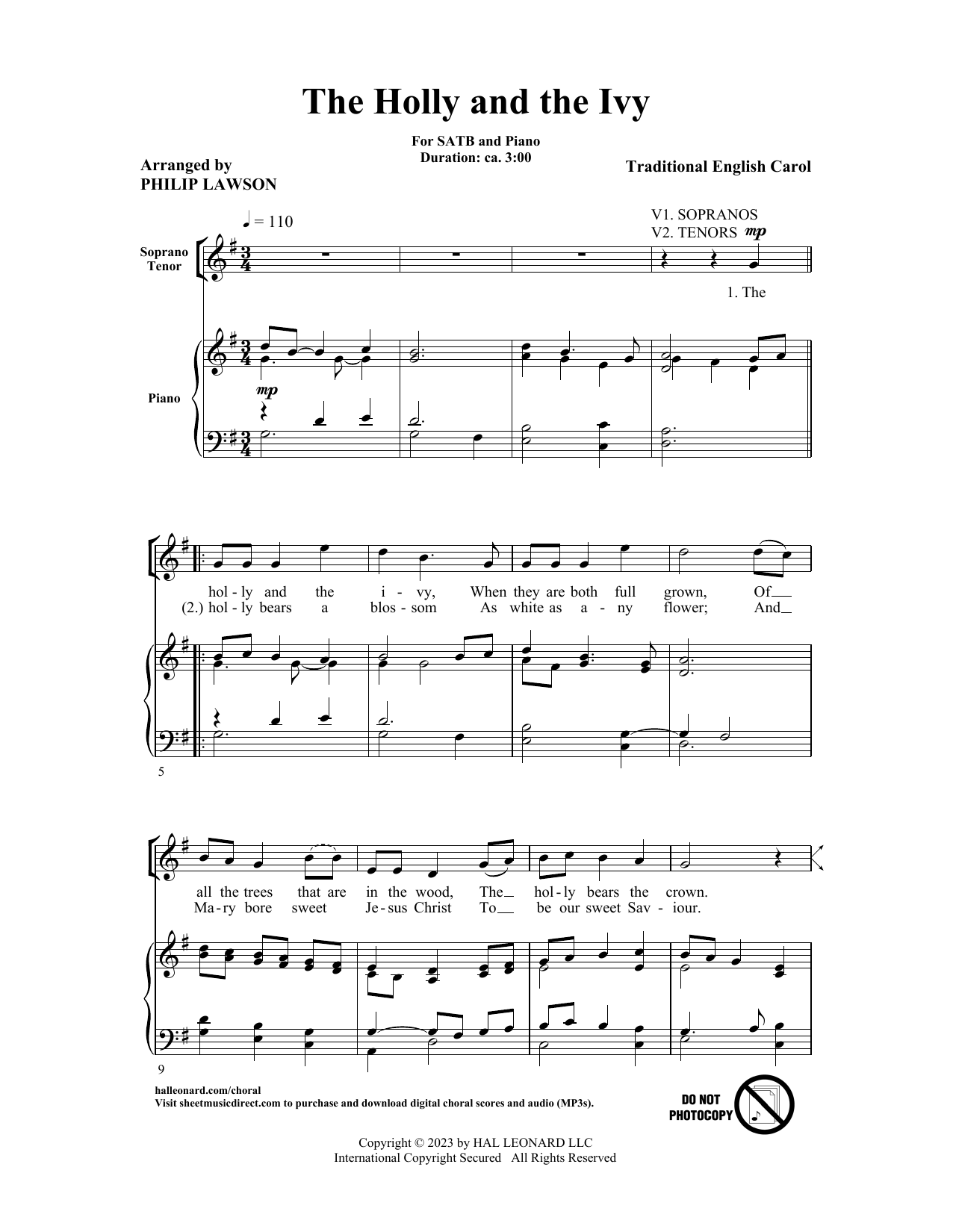 Download Traditional English Carol The Holly And The Ivy (arr. Philip Lawson) Sheet Music and learn how to play SATB Choir PDF digital score in minutes