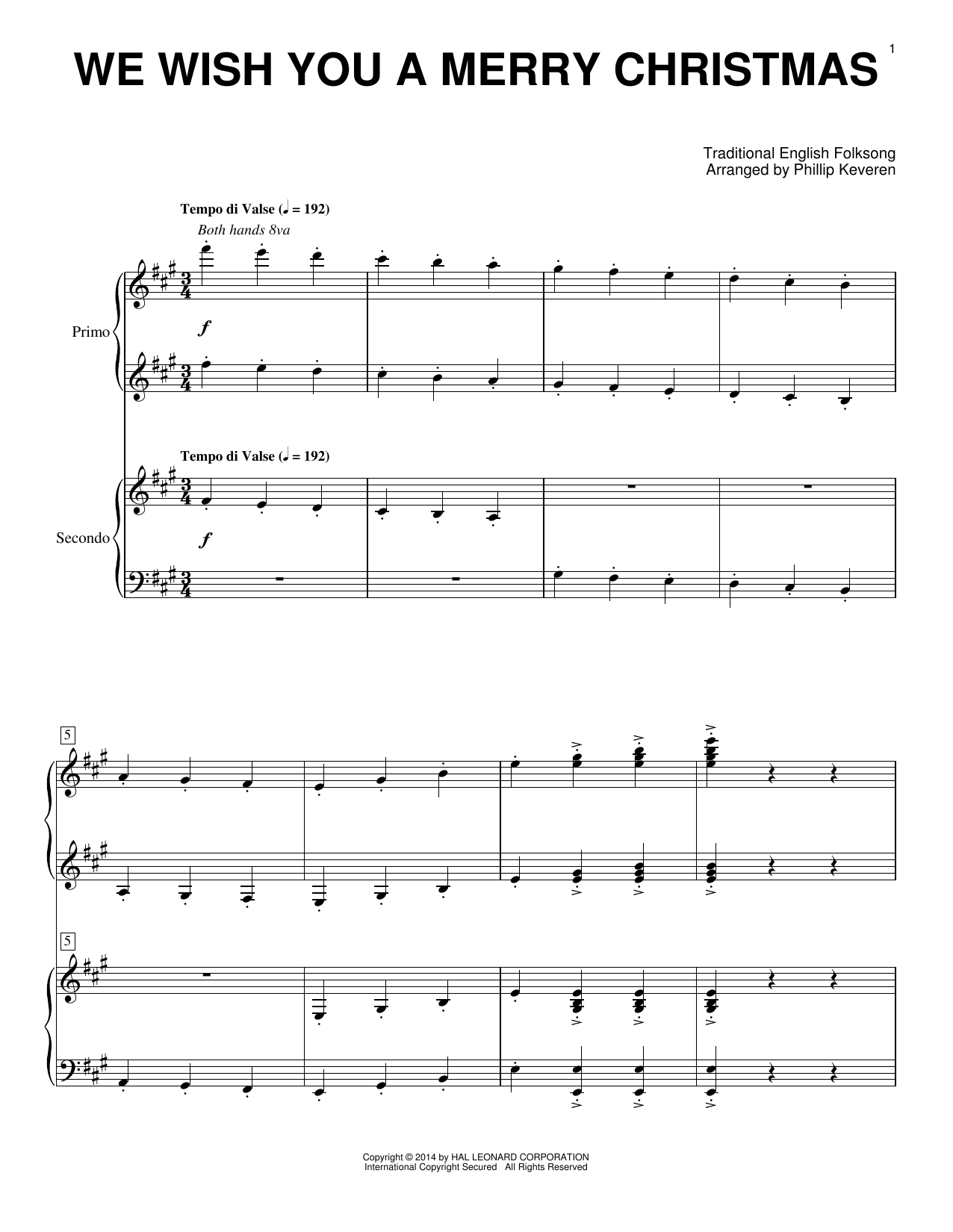 Download Phillip Keveren We Wish You A Merry Christmas Sheet Music and learn how to play Piano Duet PDF digital score in minutes