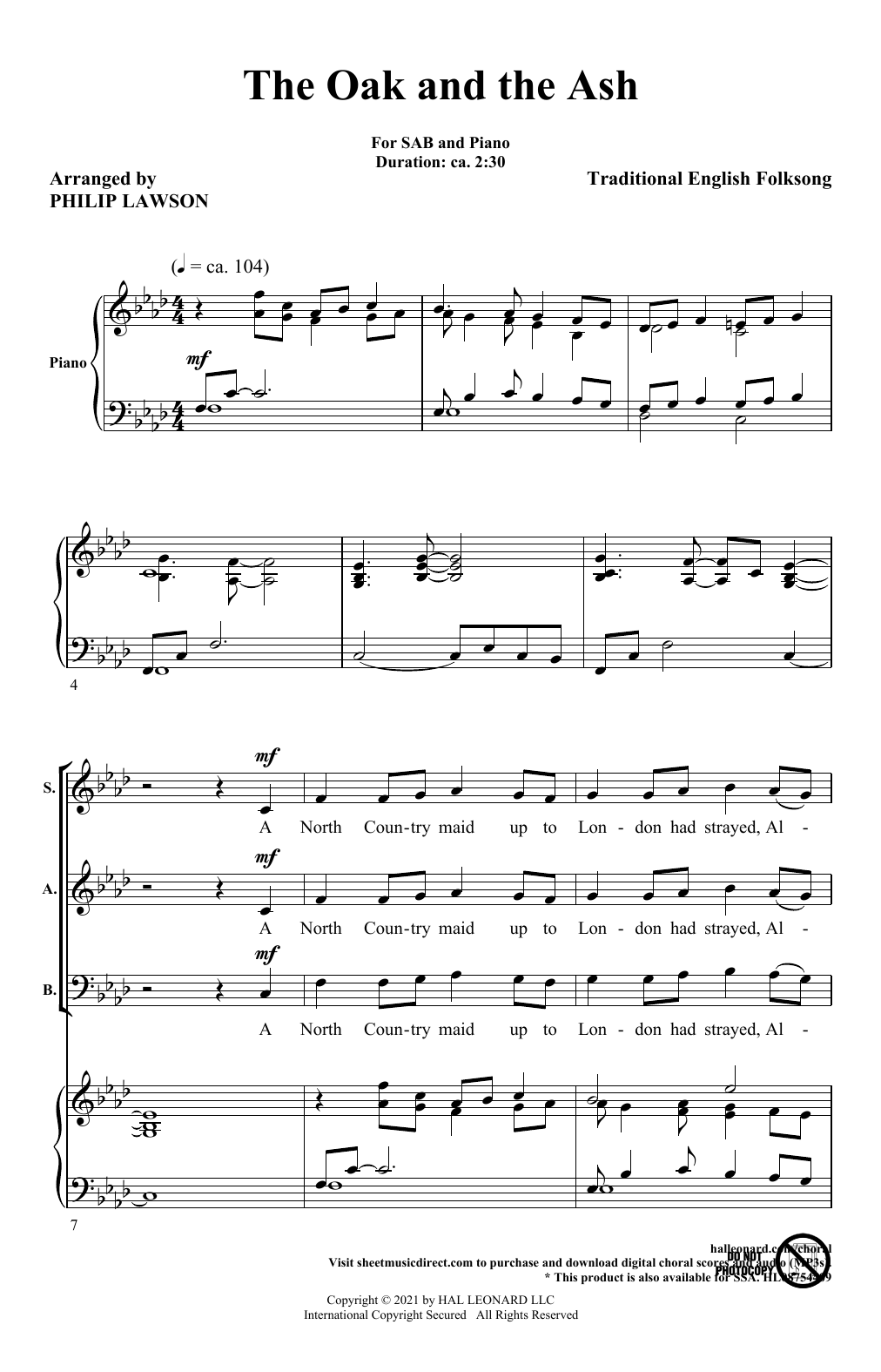 Download Traditional English Folksong The Oak And The Ash (arr. Philip Lawson) Sheet Music and learn how to play SAB Choir PDF digital score in minutes