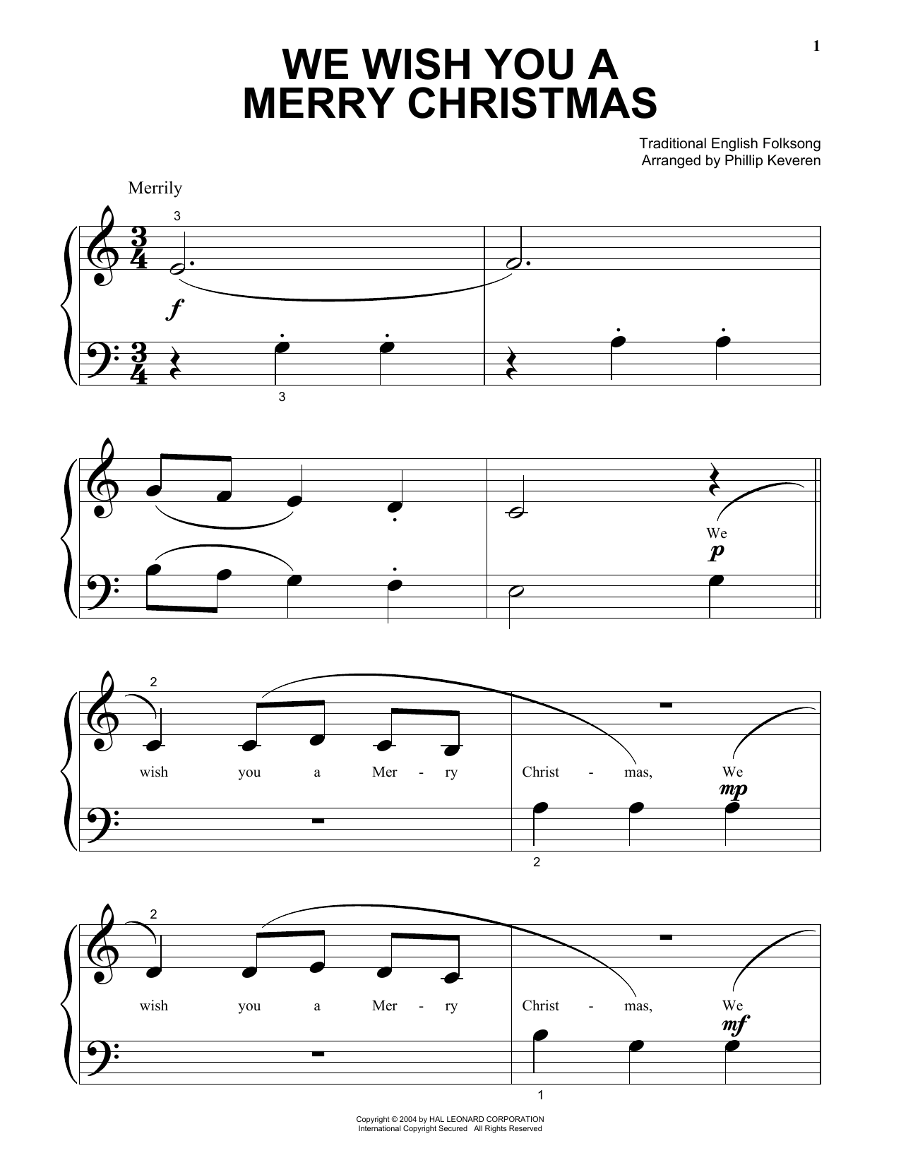 Download Traditional English Folksong We Wish You A Merry Christmas Sheet Music and learn how to play Piano (Big Notes) PDF digital score in minutes