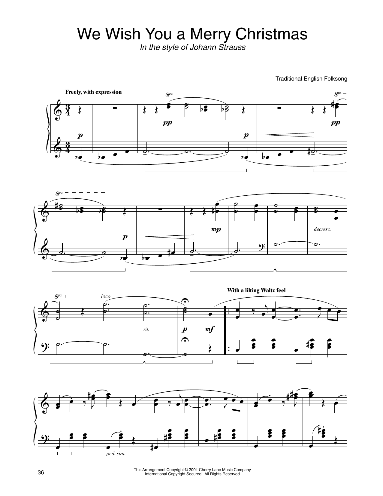 Download Traditional English Folksong We Wish You A Merry Christmas (in the style of Johann Strauss) (arr. Carol Klose Sheet Music and learn how to play Piano Solo PDF digital score in minutes