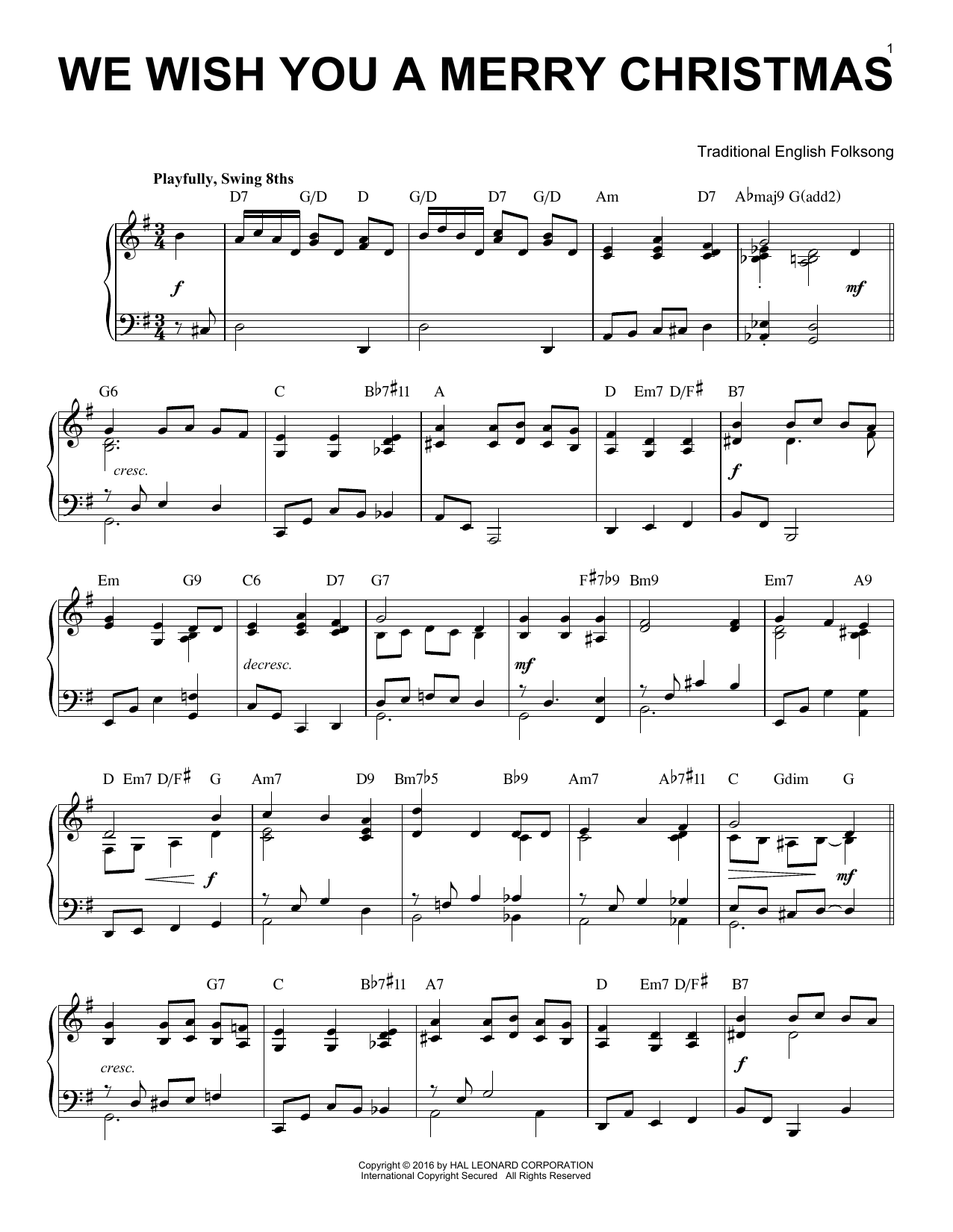 Download Traditional English Folksong We Wish You A Merry Christmas Sheet Music and learn how to play Piano PDF digital score in minutes