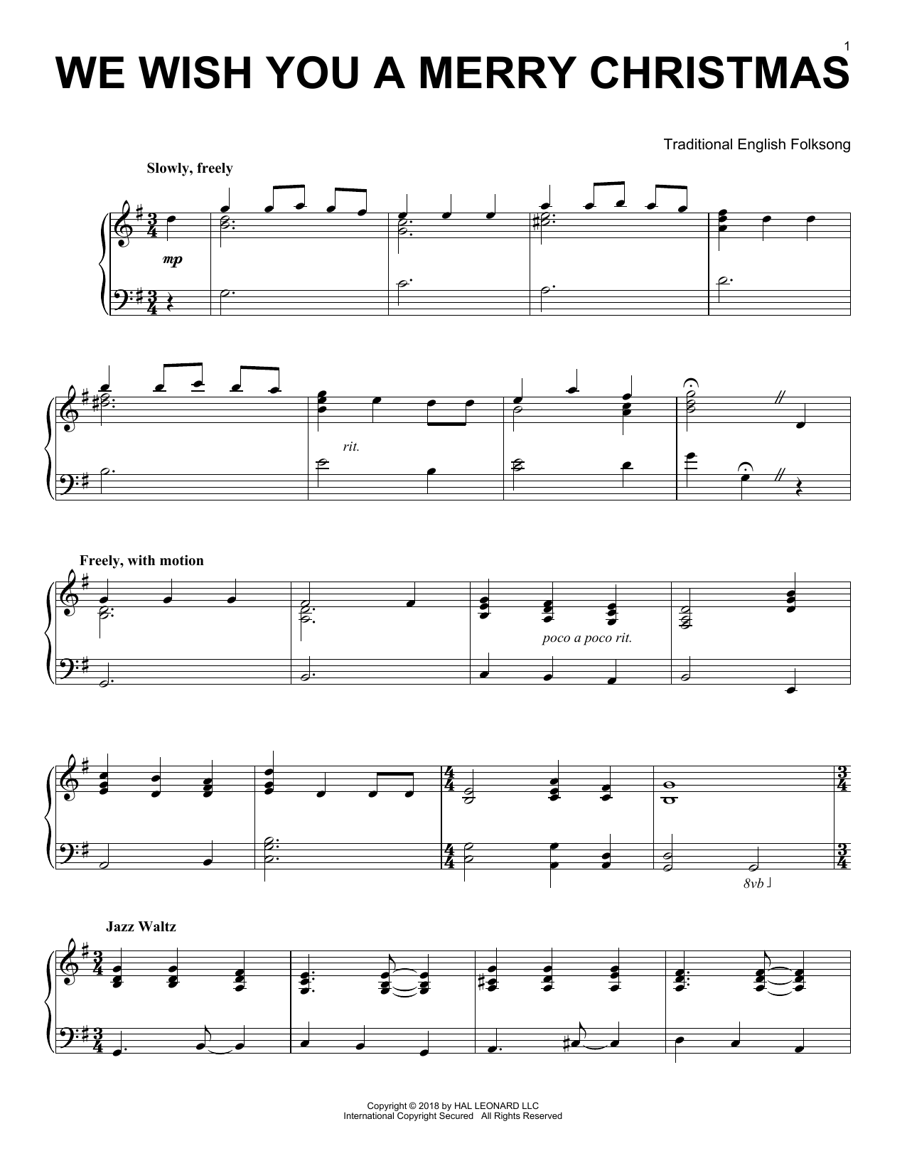 Download Traditional English Folksong We Wish You A Merry Christmas [Jazz version] Sheet Music and learn how to play Piano Solo PDF digital score in minutes