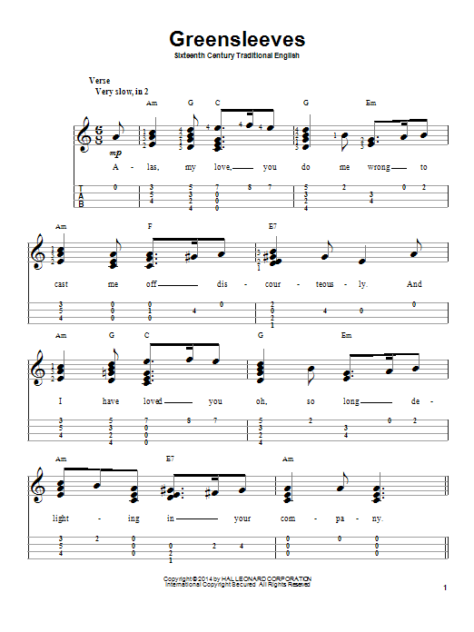 Download John Hill Greensleeves Sheet Music and learn how to play Guitar Tab PDF digital score in minutes