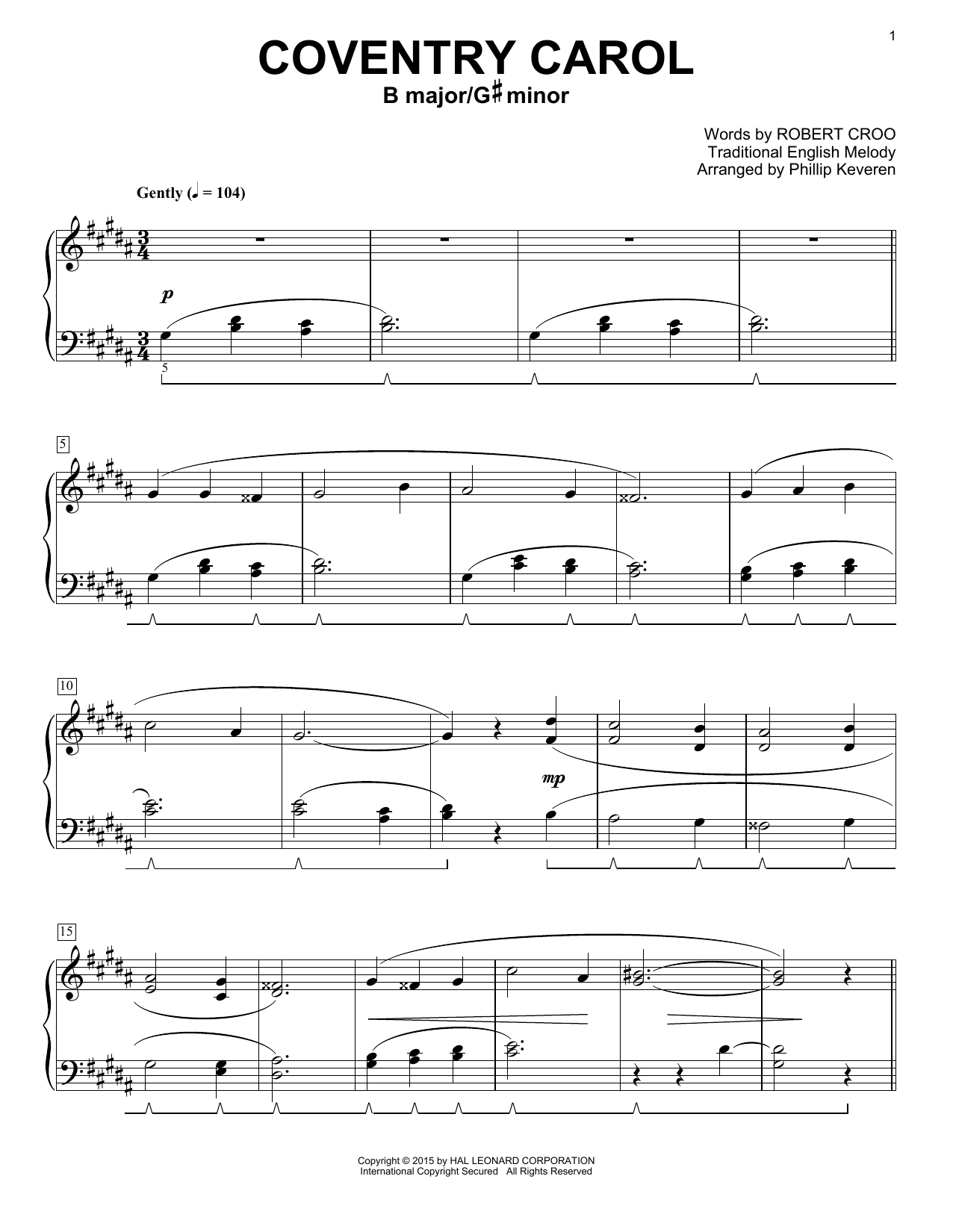 Download Traditional Coventry Carol Sheet Music and learn how to play Piano PDF digital score in minutes