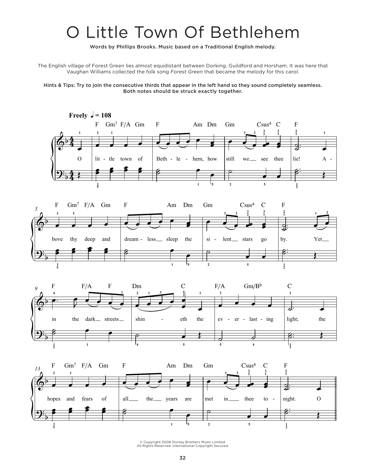 Download Traditional English Melody O Little Town Of Bethlehem Sheet Music and learn how to play Really Easy Piano PDF digital score in minutes