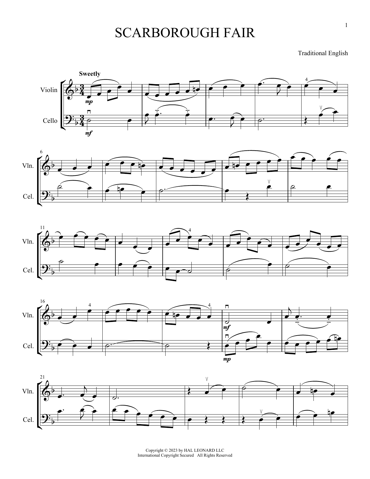 Download Traditional English Scarborough Fair (arr. Michelle Hynson) Sheet Music and learn how to play Instrumental Duet PDF digital score in minutes