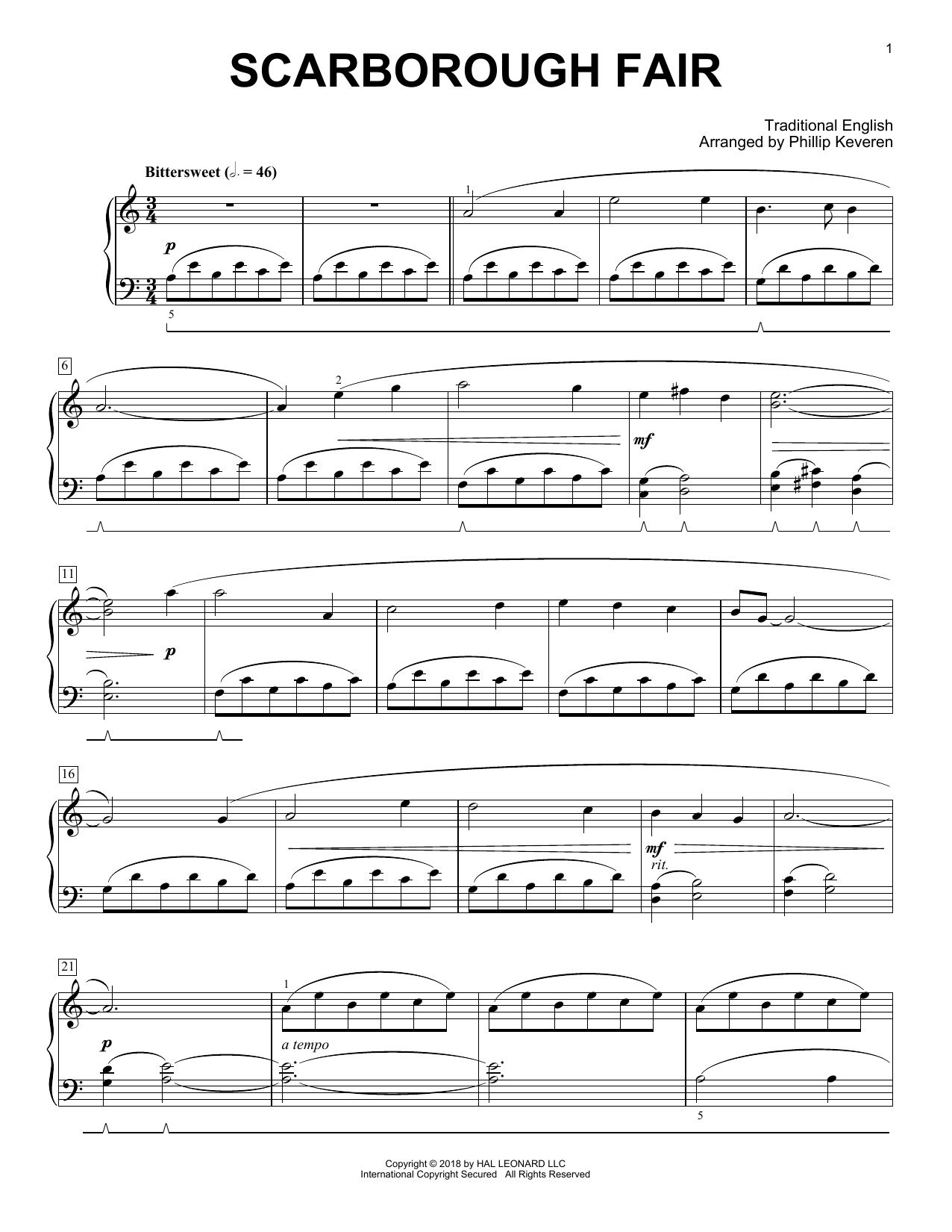Download Phillip Keveren Scarborough Fair Sheet Music and learn how to play Piano PDF digital score in minutes