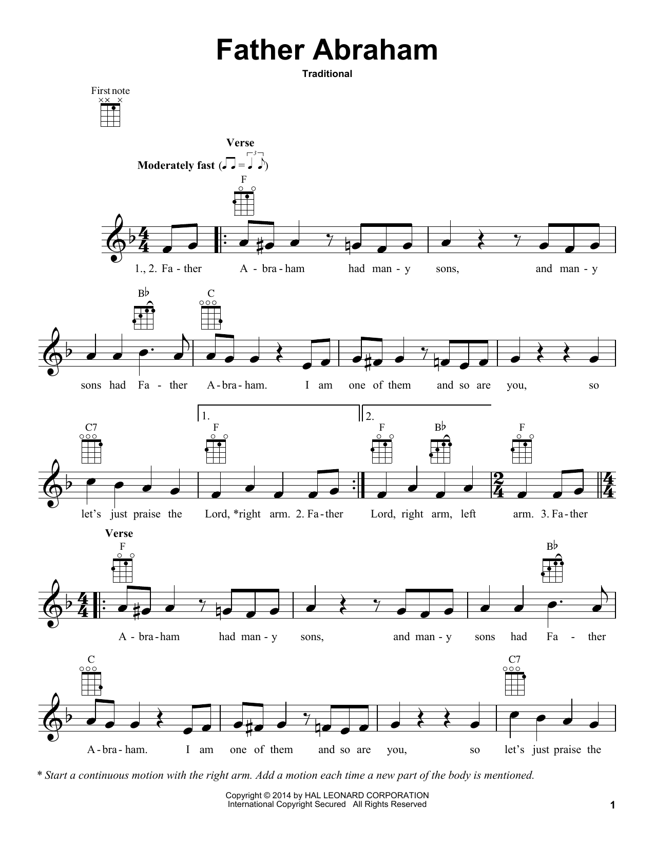 Download Traditional Father Abraham Sheet Music and learn how to play Lead Sheet / Fake Book PDF digital score in minutes