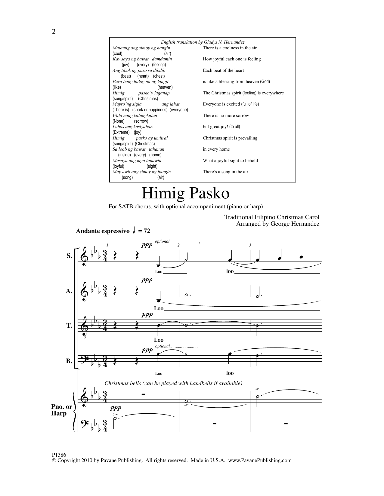 Download Traditional Filipino Christmas Carol Himig Pasko (arr. George Hernandez) Sheet Music and learn how to play SATB Choir PDF digital score in minutes