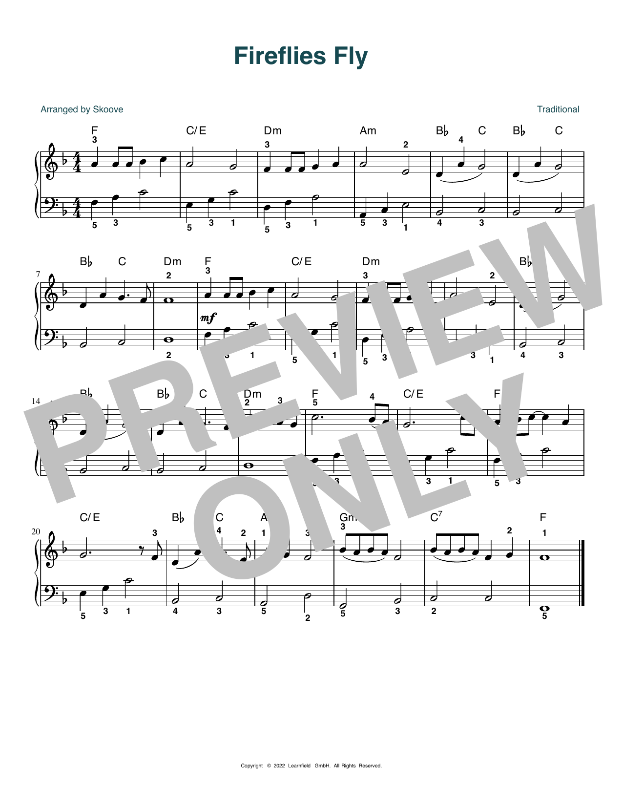 Download Traditional Fireflies Fly (arr. Skoove) Sheet Music and learn how to play Easy Piano PDF digital score in minutes