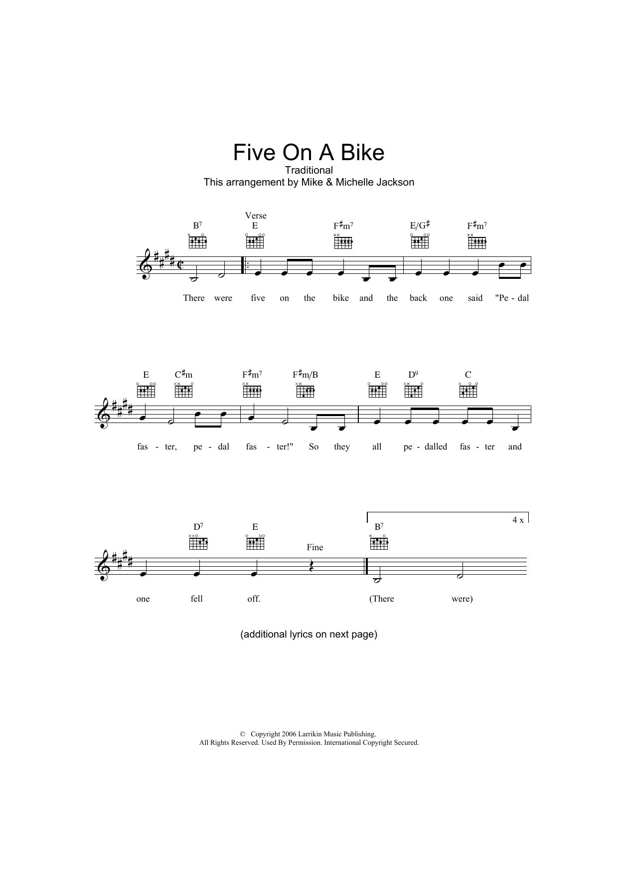 Download Traditional Five On A Bike Sheet Music and learn how to play Melody Line, Lyrics & Chords PDF digital score in minutes