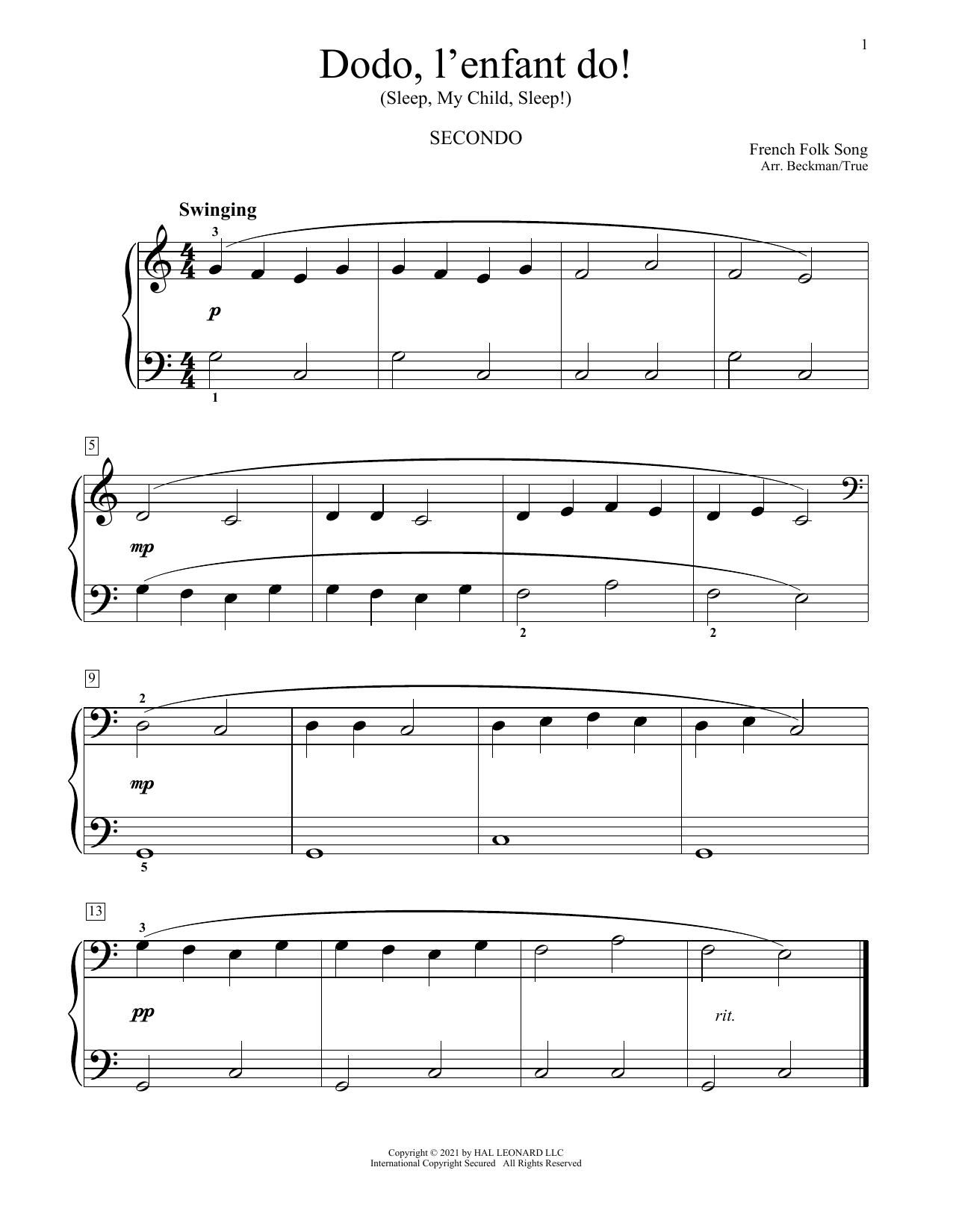 Download Traditional Folk Song Dodo, L'enfant Do! Sheet Music and learn how to play Piano Duet PDF digital score in minutes