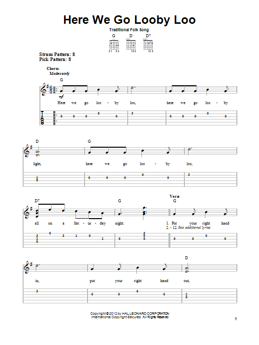 Download Traditional Folk Song Here We Go Looby Loo Sheet Music and learn how to play Easy Guitar Tab PDF digital score in minutes