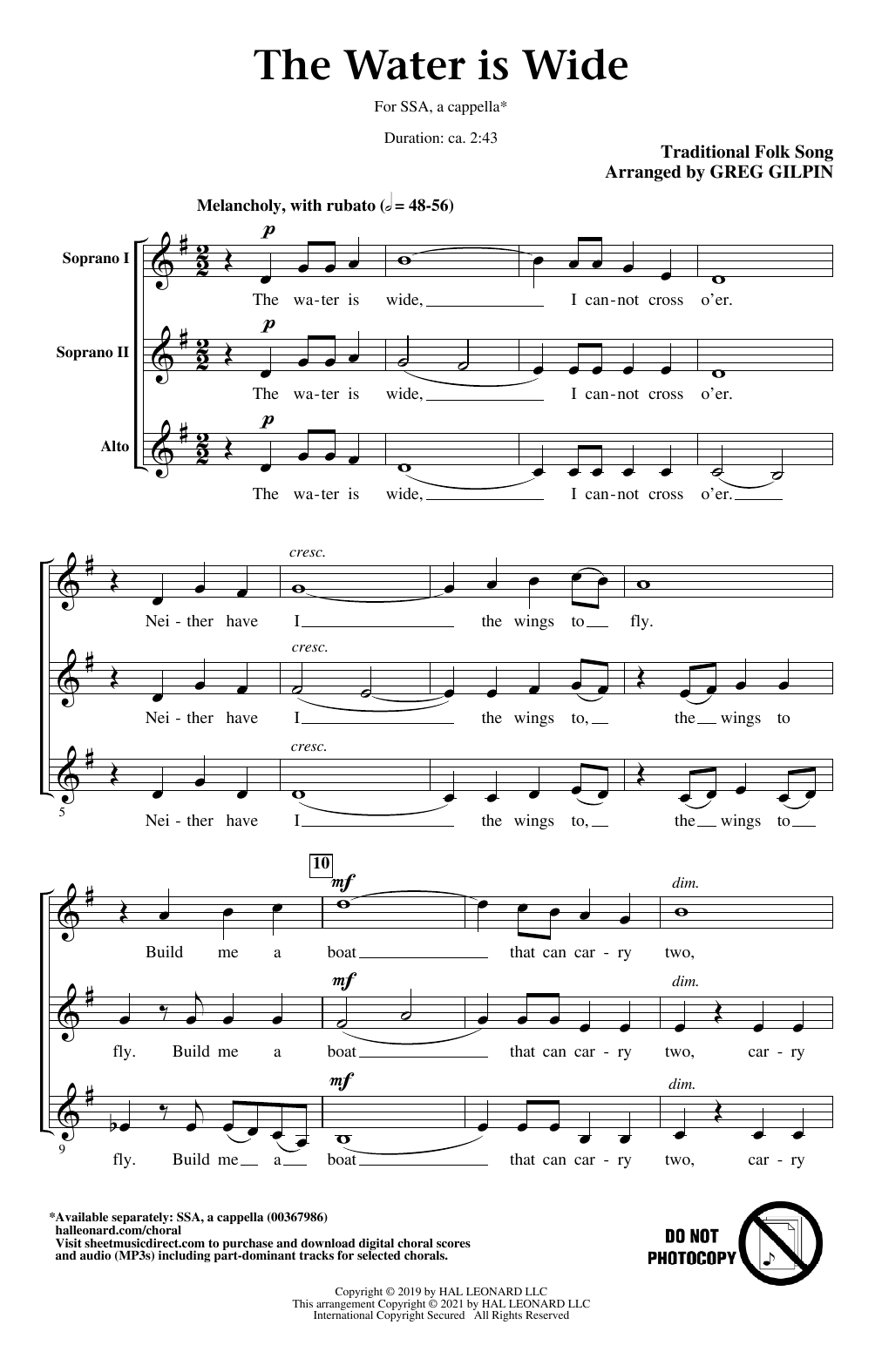 Download Traditional Folk Song The Water Is Wide (arr. Greg Gilpin) Sheet Music and learn how to play SSA Choir PDF digital score in minutes