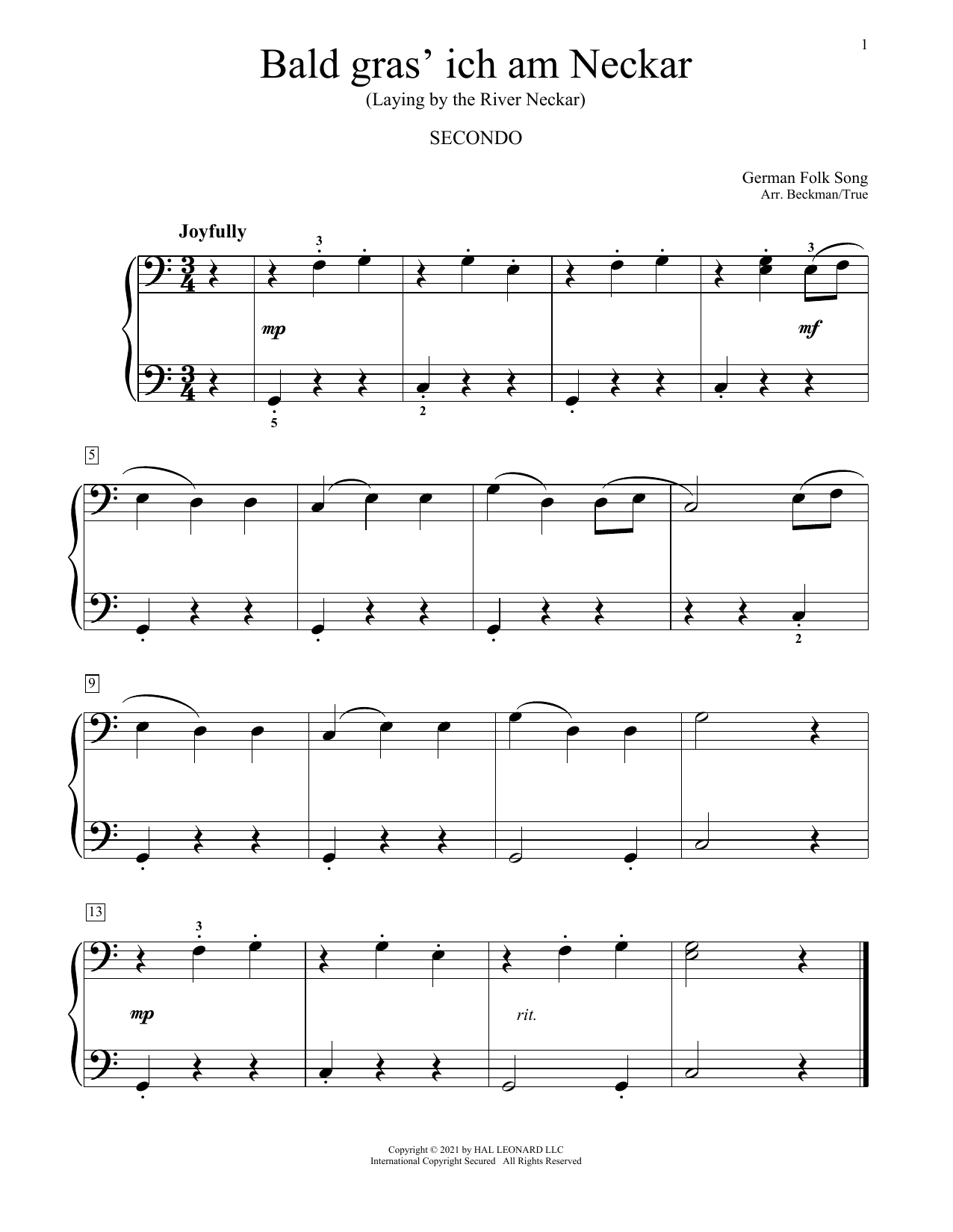 Download Traditional Folksong Bald Gras' Ich Am Neckar Sheet Music and learn how to play Piano Duet PDF digital score in minutes