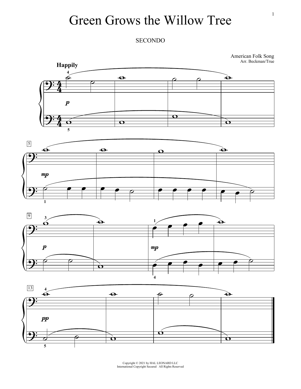 Download Traditional Folksong Green Grows The Willow Tree Sheet Music and learn how to play Piano Duet PDF digital score in minutes