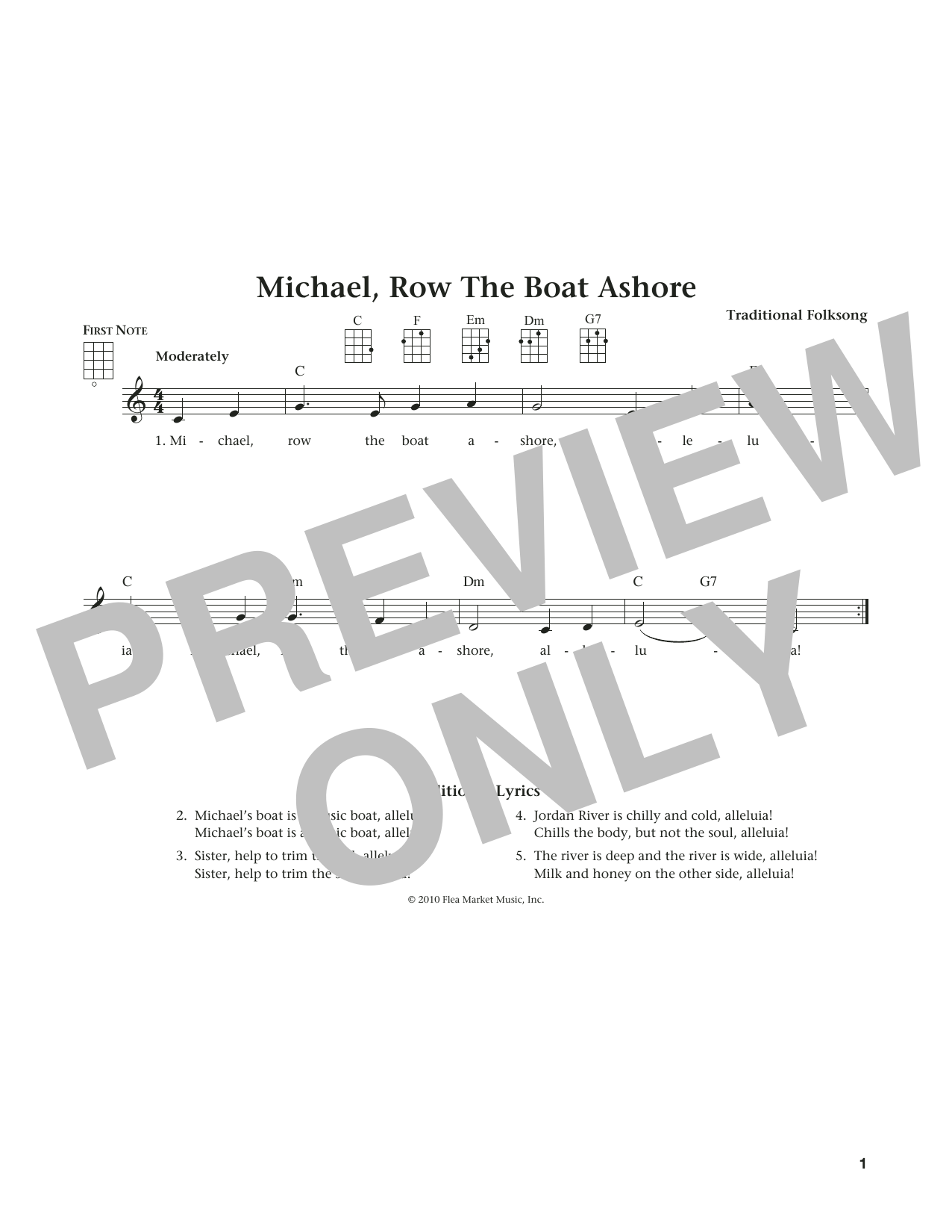 Download Traditional Folksong Michael Row The Boat Ashore Sheet Music and learn how to play Ukulele PDF digital score in minutes