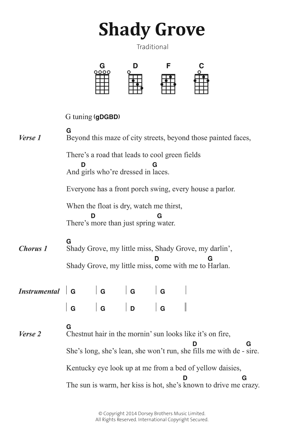 Download Traditional Folksong Shady Grove Sheet Music and learn how to play Banjo Lyrics & Chords PDF digital score in minutes