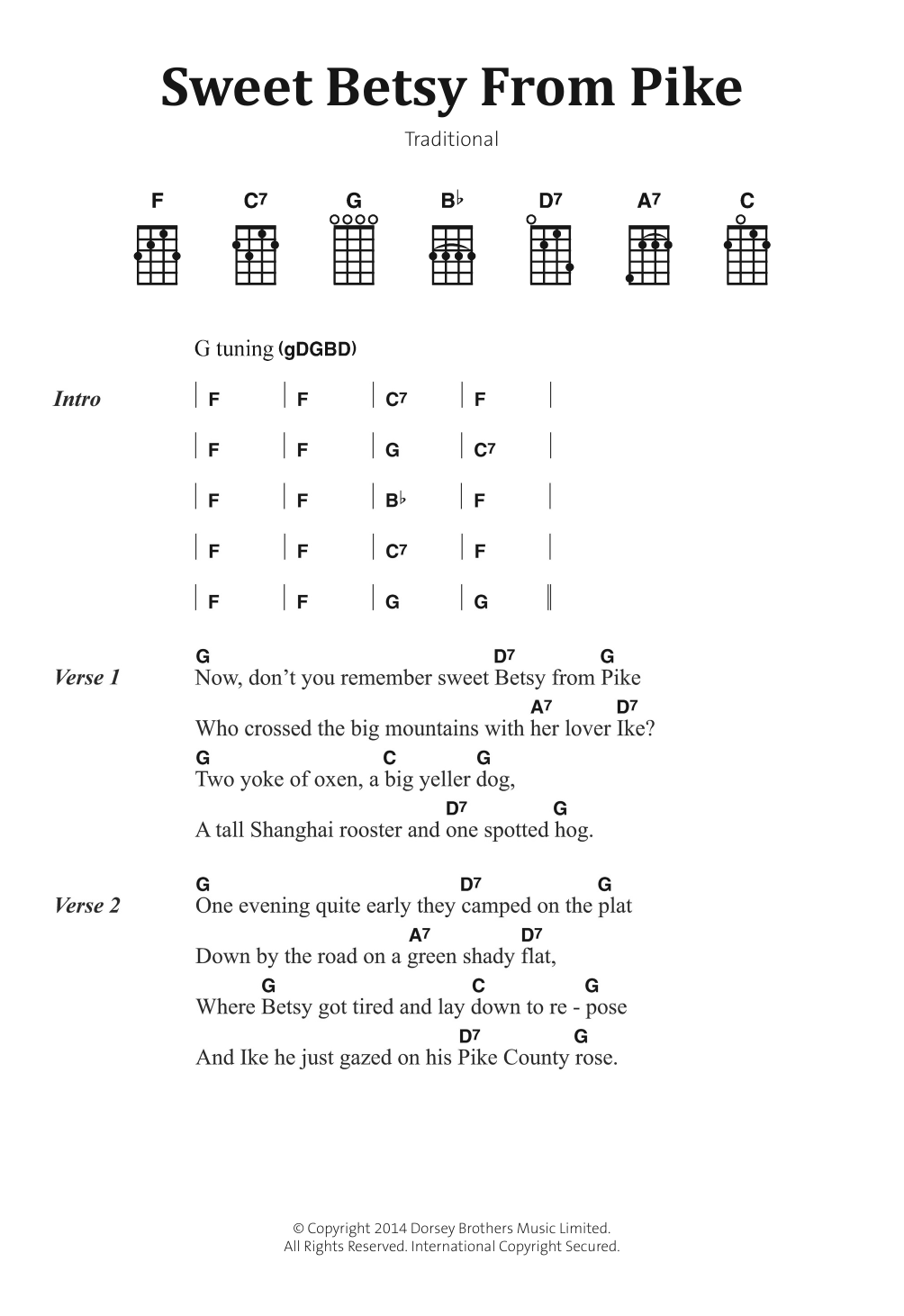 Download Traditional Folksong Sweet Betsy From Pike Sheet Music and learn how to play Banjo Lyrics & Chords PDF digital score in minutes