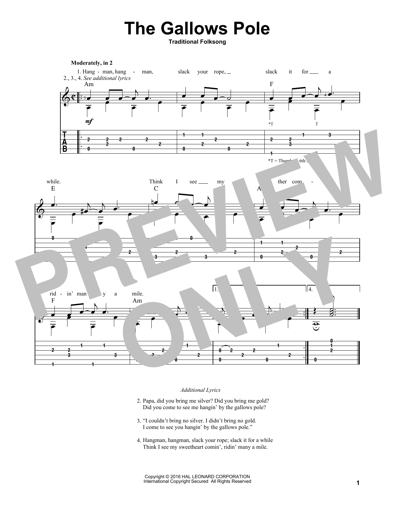 Download Traditional Folksong The Gallows Pole Sheet Music and learn how to play Guitar Tab PDF digital score in minutes