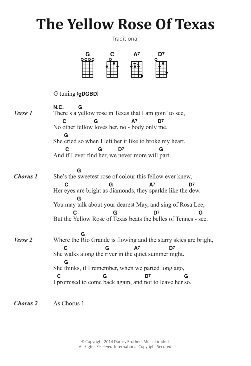 Download Traditional The Yellow Rose Of Texas Sheet Music and learn how to play Banjo Lyrics & Chords PDF digital score in minutes