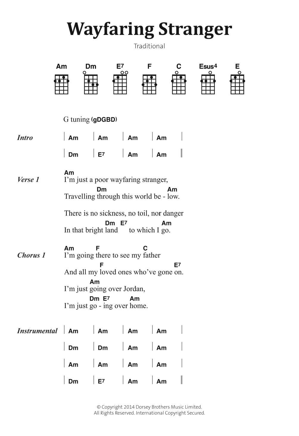 Download Traditional Folksong Wayfaring Stranger Sheet Music and learn how to play Banjo Lyrics & Chords PDF digital score in minutes