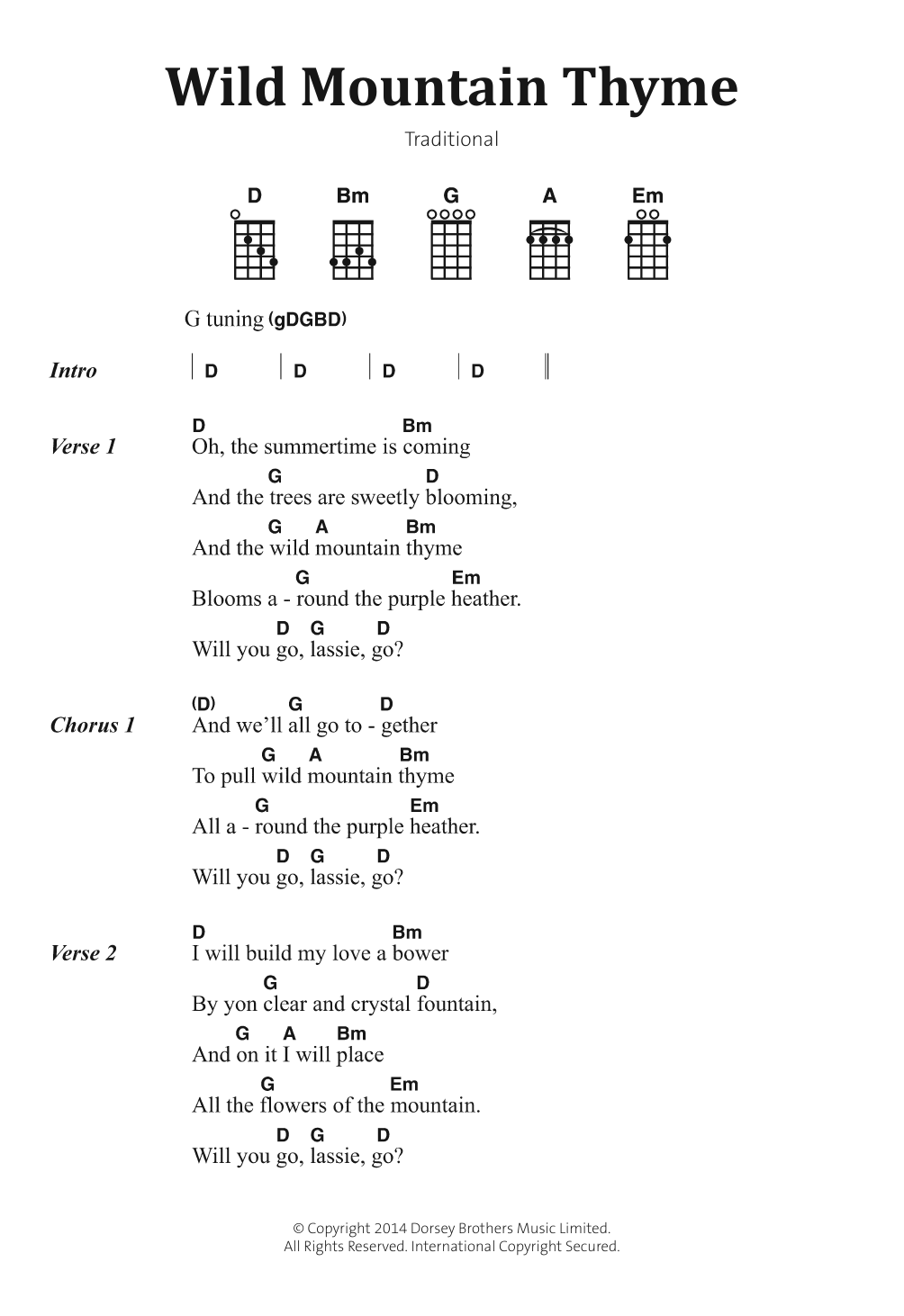Download Traditional Folksong Wild Mountain Thyme Sheet Music and learn how to play Banjo Lyrics & Chords PDF digital score in minutes