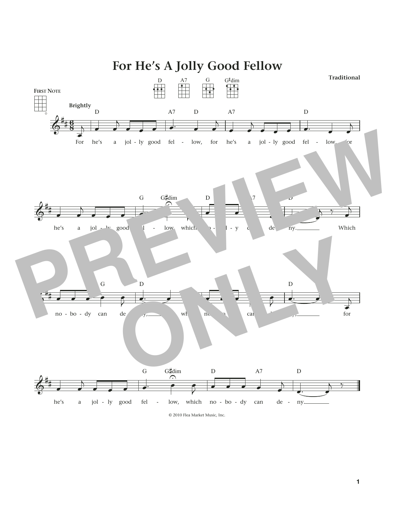 Download Traditional For He's A Jolly Good Fellow Sheet Music and learn how to play Ukulele PDF digital score in minutes