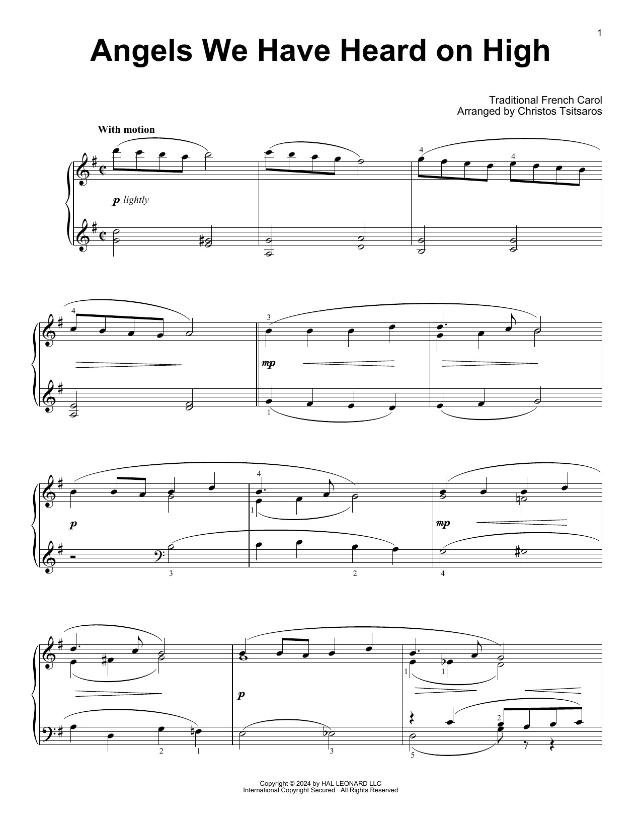 Download Traditional French Carol Angels We Have Heard On High (arr. Christos Tsitsaros) Sheet Music and learn how to play Easy Piano Solo PDF digital score in minutes