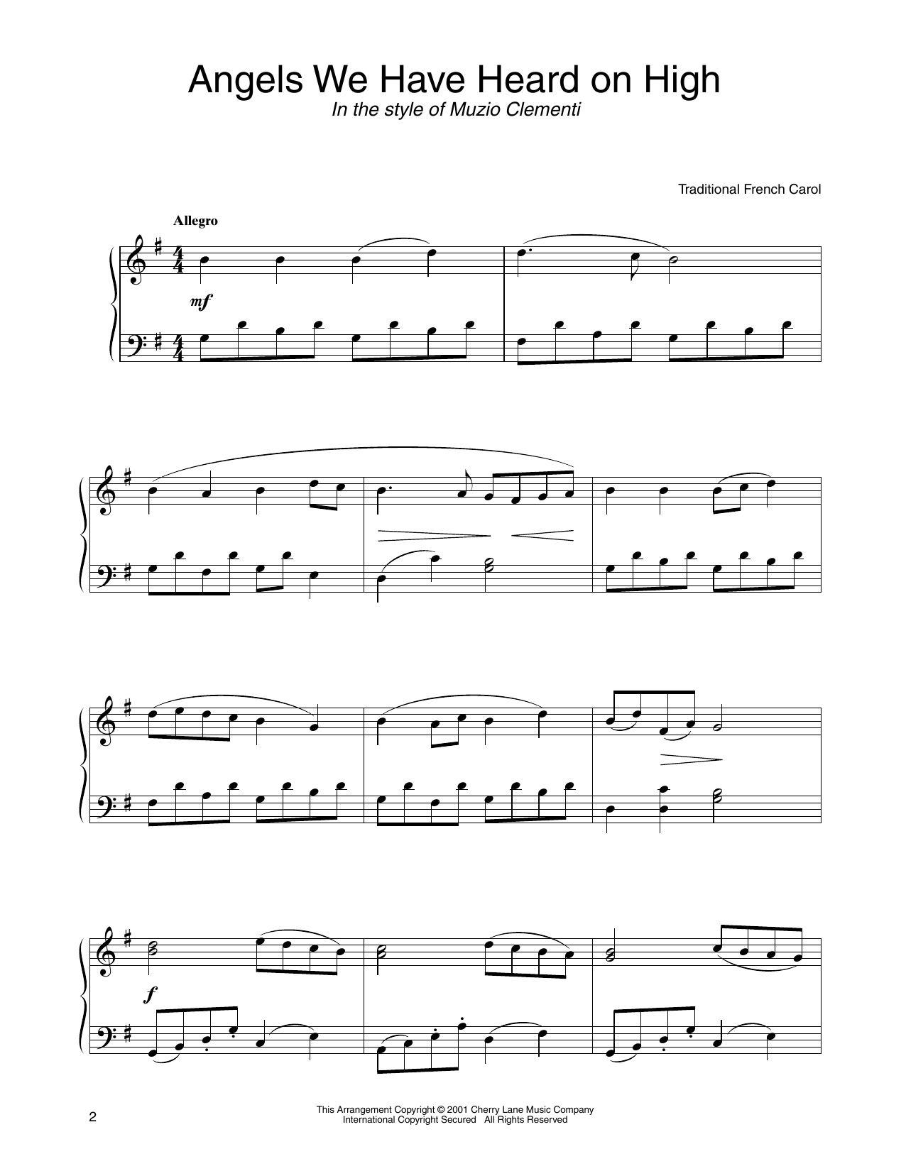 Download Traditional French Carol Angels We Have Heard On High (in the style of Clementi) (arr. Carol Klose) Sheet Music and learn how to play Piano Solo PDF digital score in minutes