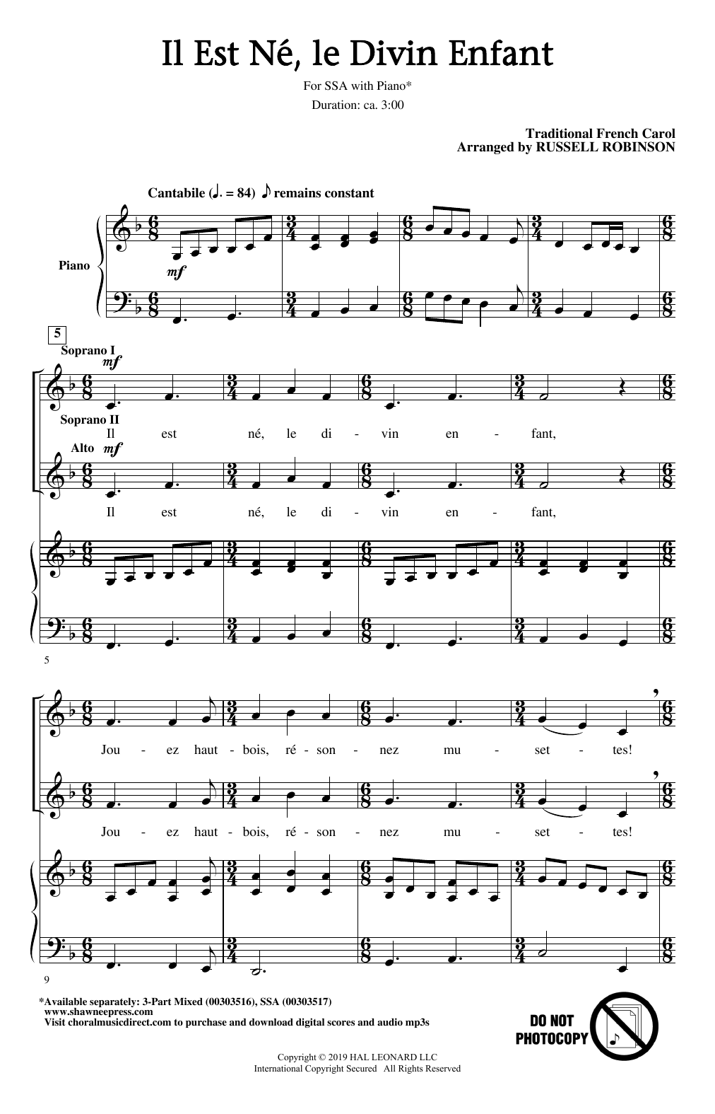 Download Traditional French Carol Il Est Ne, Le Divin Enfant (arr. Russell Robinson) Sheet Music and learn how to play 3-Part Mixed Choir PDF digital score in minutes