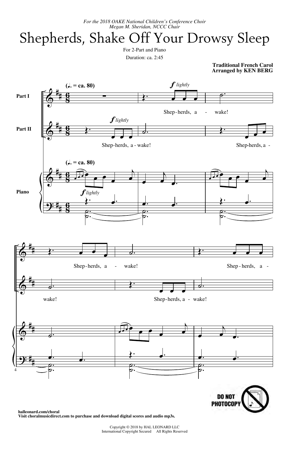 Download Traditional French Carol Shepherds, Shake Off Your Drowsy Sleep (arr. Ken Berg) Sheet Music and learn how to play 2-Part Choir PDF digital score in minutes