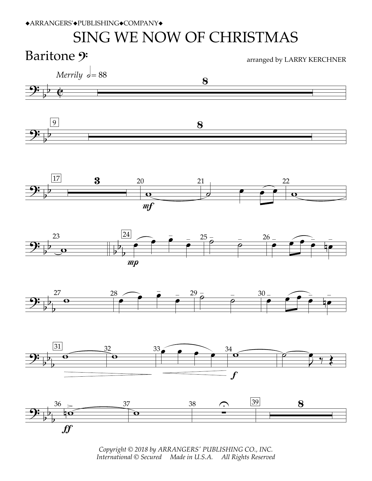 Download Traditional French Carol Sing We Now of Christmas (arr. Larry Kerchner) - Baritone B.C. Sheet Music and learn how to play Concert Band PDF digital score in minutes