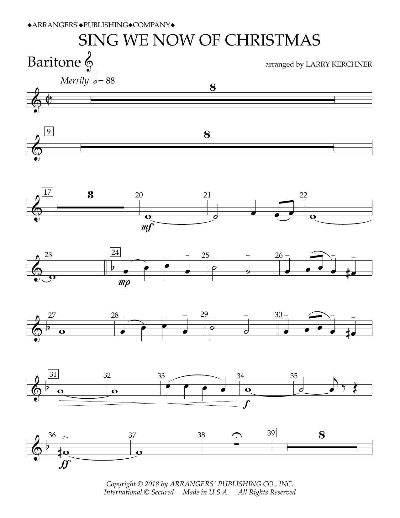 Download Traditional French Carol Sing We Now of Christmas (arr. Larry Kerchner) - Baritone T.C. Sheet Music and learn how to play Concert Band PDF digital score in minutes