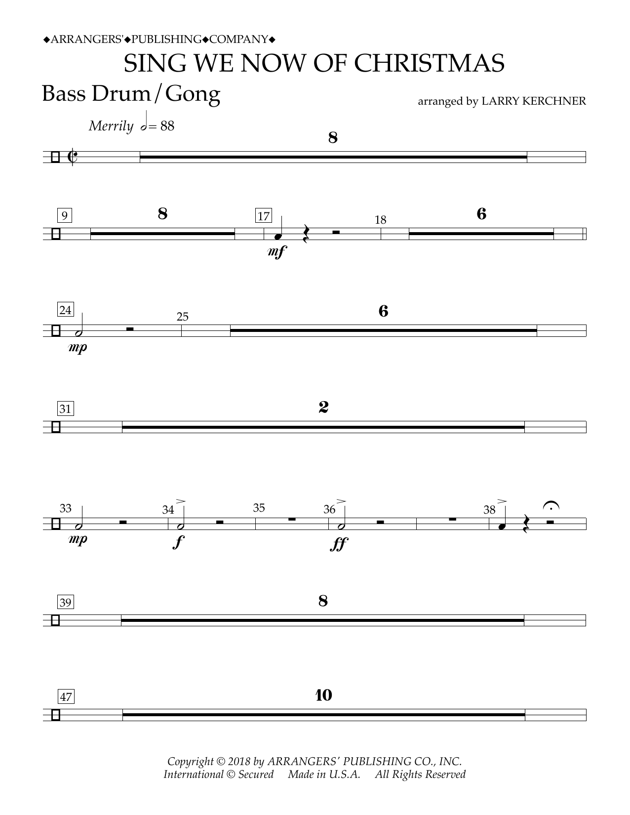 Download Traditional French Carol Sing We Now of Christmas (arr. Larry Kerchner) - Bass Drum/Gong Sheet Music and learn how to play Concert Band PDF digital score in minutes