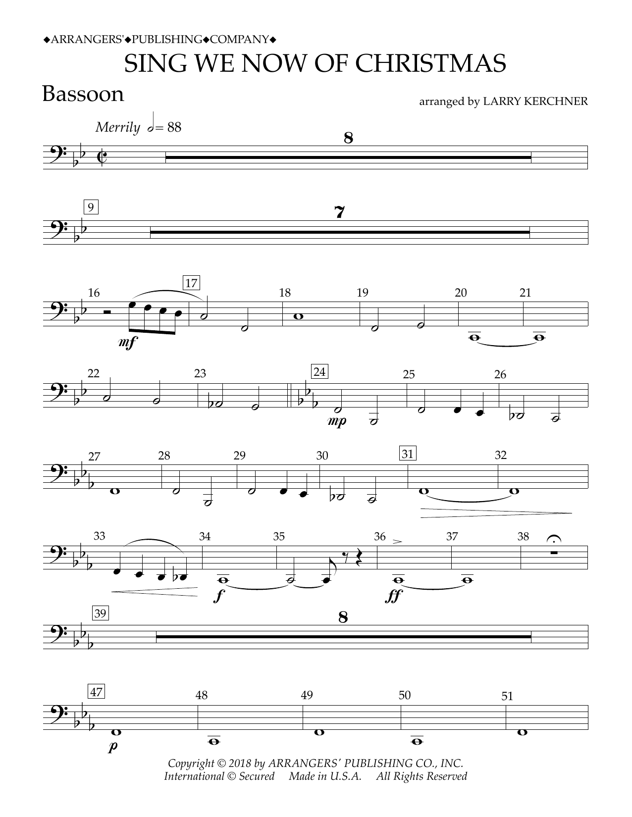 Download Traditional French Carol Sing We Now of Christmas (arr. Larry Kerchner) - Bassoon Sheet Music and learn how to play Concert Band PDF digital score in minutes