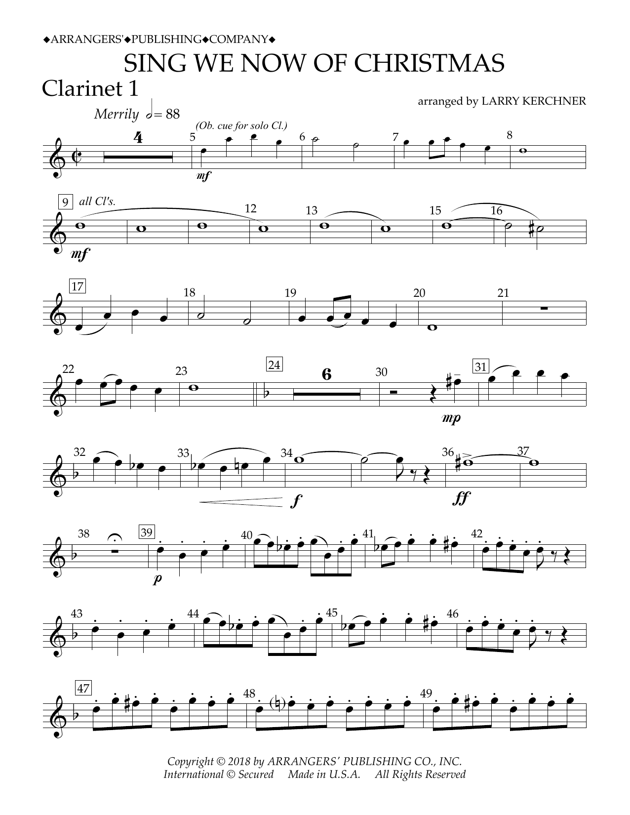 Download Traditional French Carol Sing We Now of Christmas (arr. Larry Kerchner) - Bb Clarinet 1 Sheet Music and learn how to play Concert Band PDF digital score in minutes