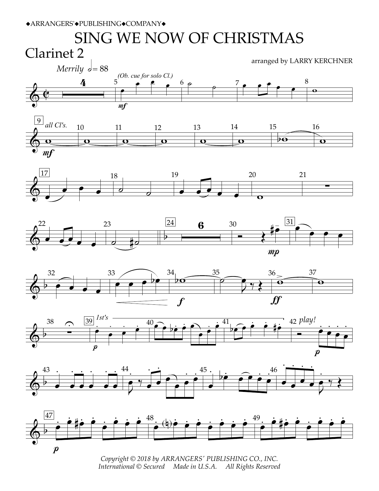 Download Traditional French Carol Sing We Now of Christmas (arr. Larry Kerchner) - Bb Clarinet 2 Sheet Music and learn how to play Concert Band PDF digital score in minutes