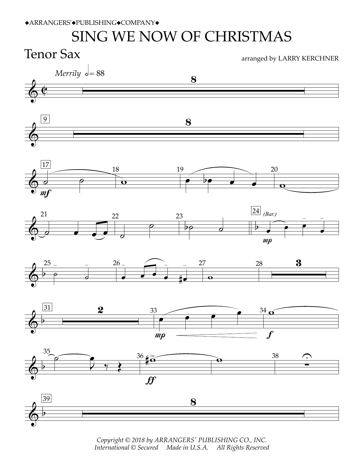 Download Traditional French Carol Sing We Now of Christmas (arr. Larry Kerchner) - Bb Tenor Saxophone Sheet Music and learn how to play Concert Band PDF digital score in minutes