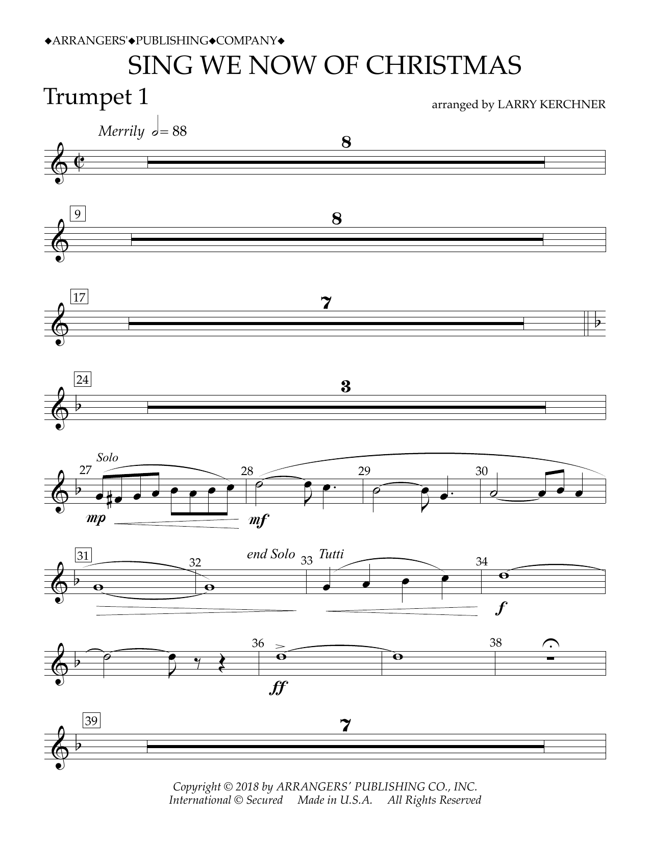 Download Traditional French Carol Sing We Now of Christmas (arr. Larry Kerchner) - Bb Trumpet 1 Sheet Music and learn how to play Concert Band PDF digital score in minutes
