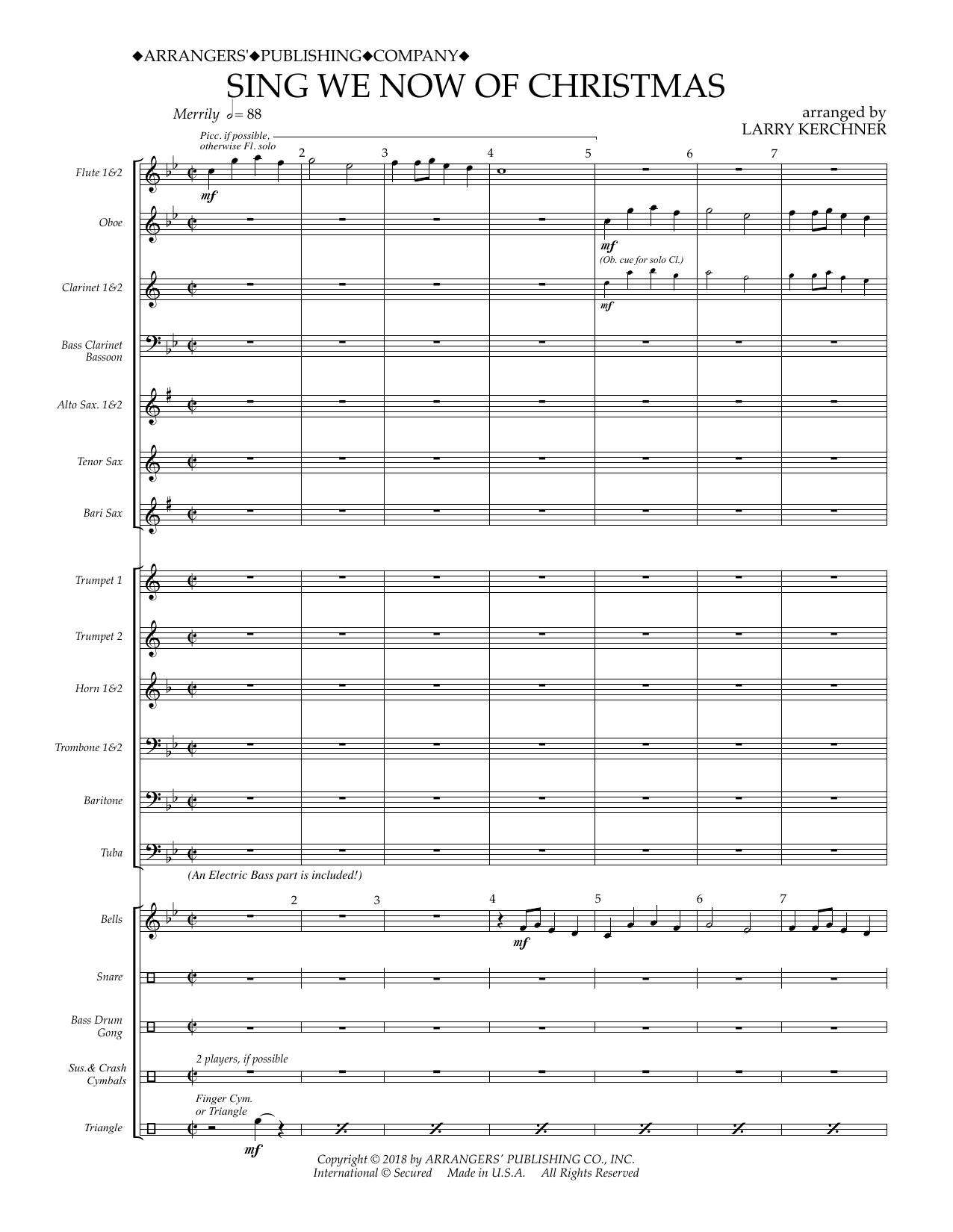 Download Traditional French Carol Sing We Now of Christmas (arr. Larry Kerchner) - Conductor Score (Full Score) Sheet Music and learn how to play Concert Band PDF digital score in minutes
