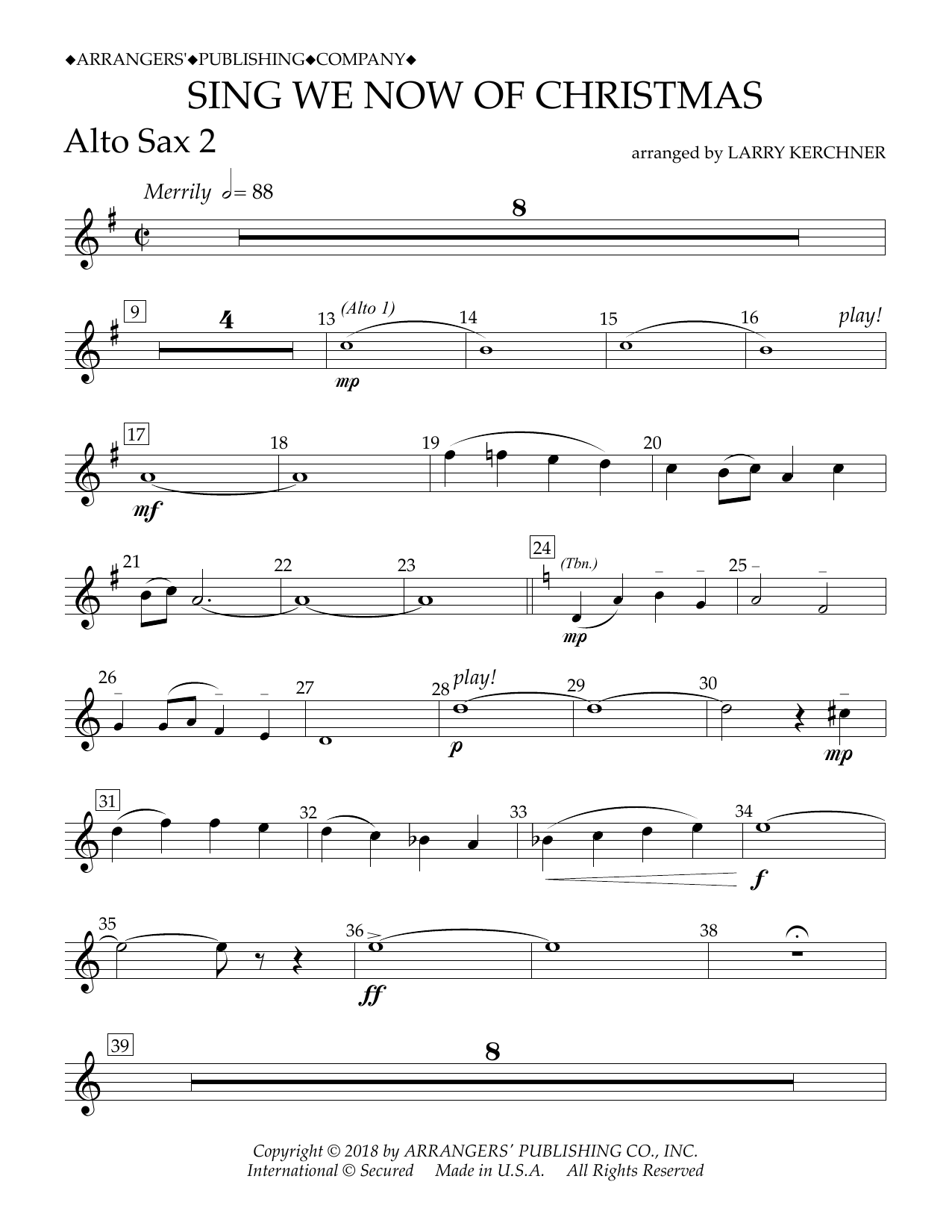 Download Traditional French Carol Sing We Now of Christmas (arr. Larry Kerchner) - Eb Alto Saxophone 2 Sheet Music and learn how to play Concert Band PDF digital score in minutes