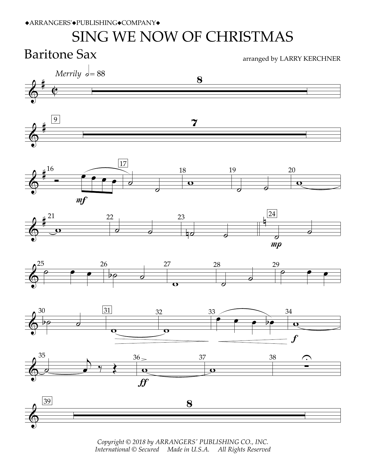 Download Traditional French Carol Sing We Now of Christmas (arr. Larry Kerchner) - Eb Baritone Saxophone Sheet Music and learn how to play Concert Band PDF digital score in minutes