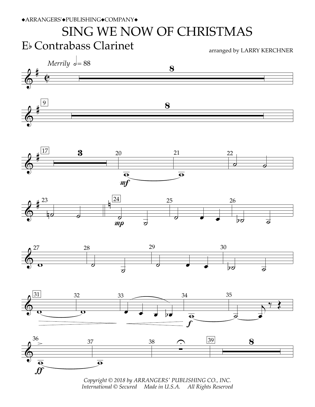 Download Traditional French Carol Sing We Now of Christmas (arr. Larry Kerchner) - Eb Contra Bass Clarinet Sheet Music and learn how to play Concert Band PDF digital score in minutes