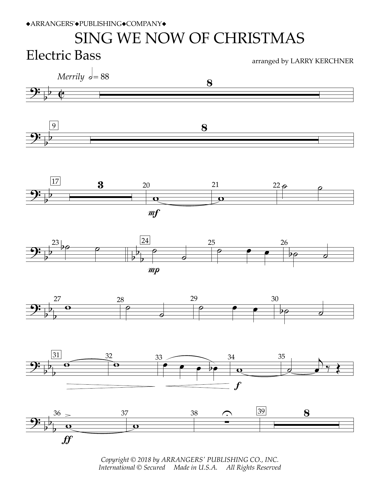 Download Traditional French Carol Sing We Now of Christmas (arr. Larry Kerchner) - Electric Bass Sheet Music and learn how to play Concert Band PDF digital score in minutes