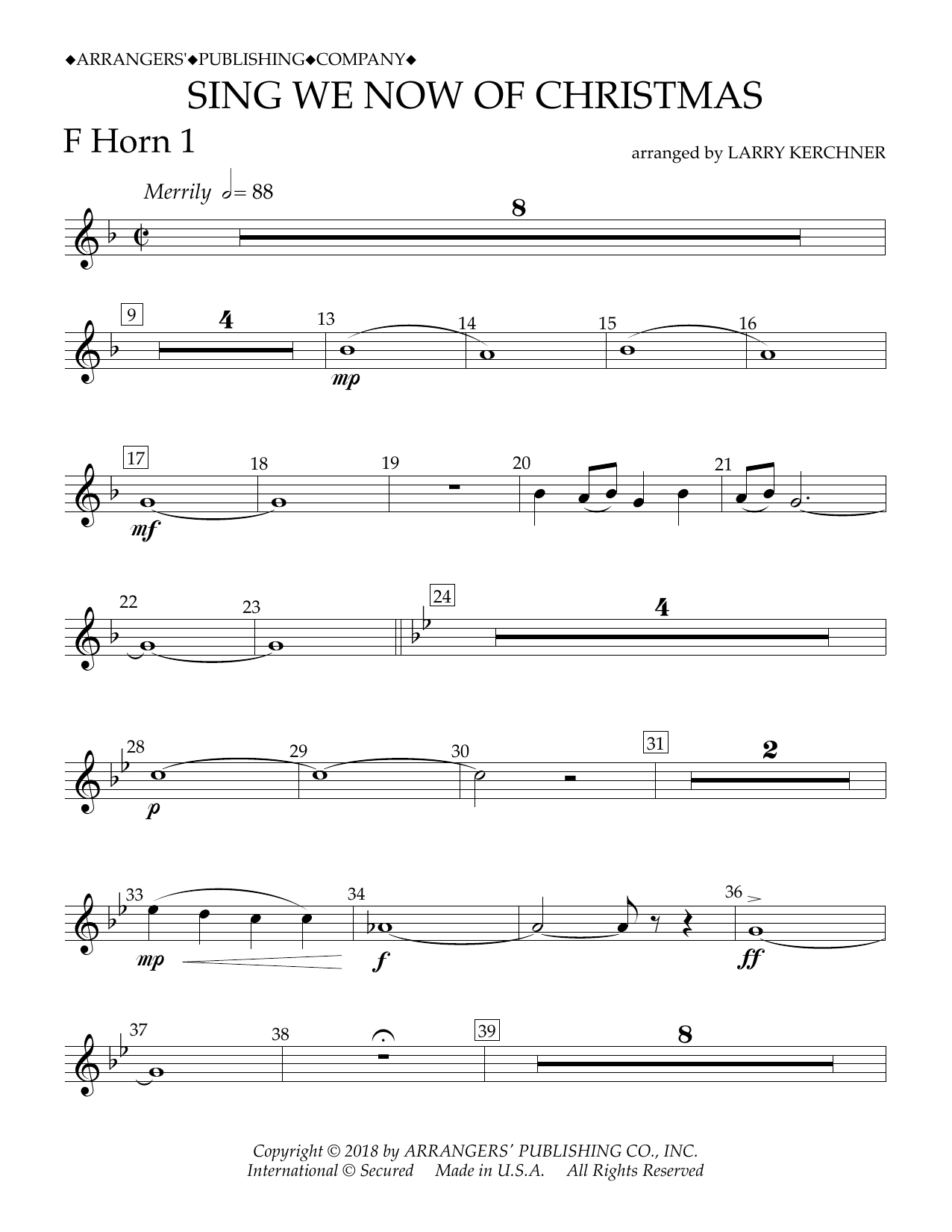 Download Traditional French Carol Sing We Now of Christmas (arr. Larry Kerchner) - F Horn 1 Sheet Music and learn how to play Concert Band PDF digital score in minutes