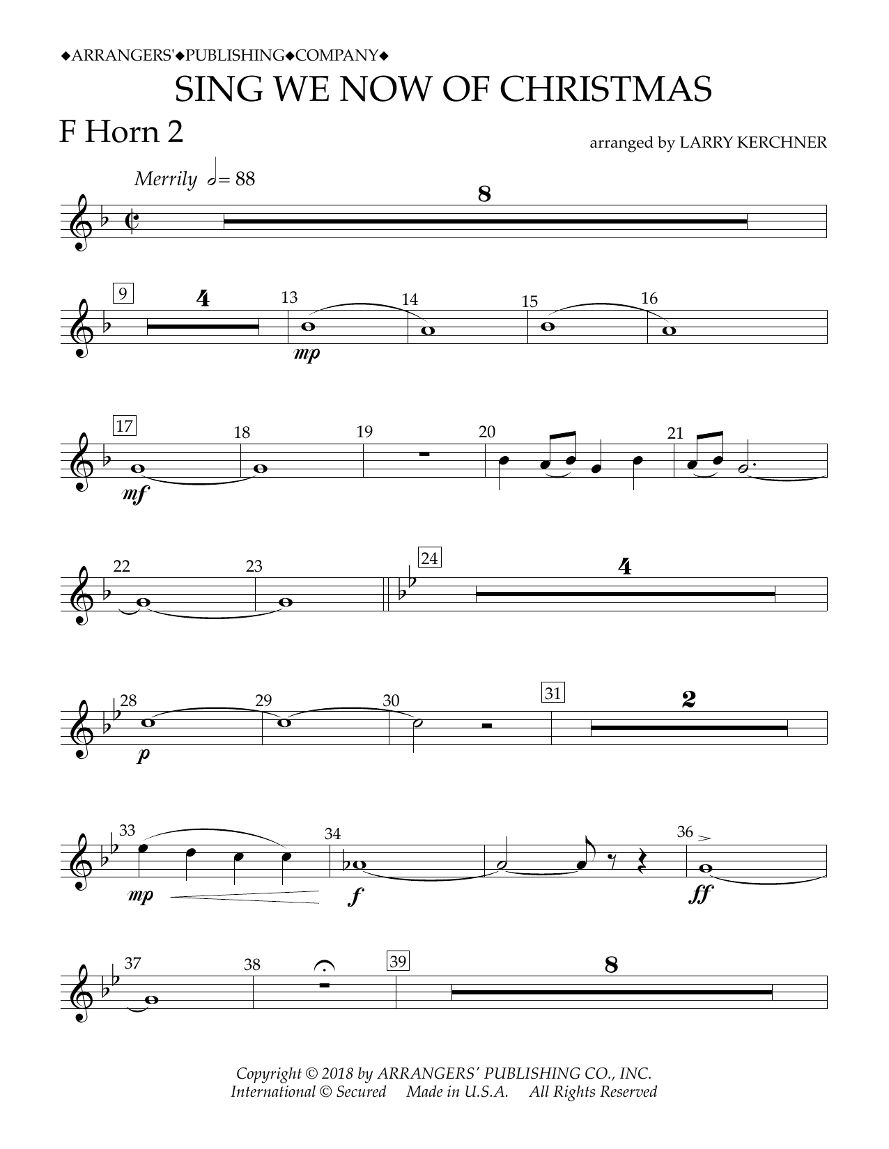 Download Traditional French Carol Sing We Now of Christmas (arr. Larry Kerchner) - F Horn 2 Sheet Music and learn how to play Concert Band PDF digital score in minutes