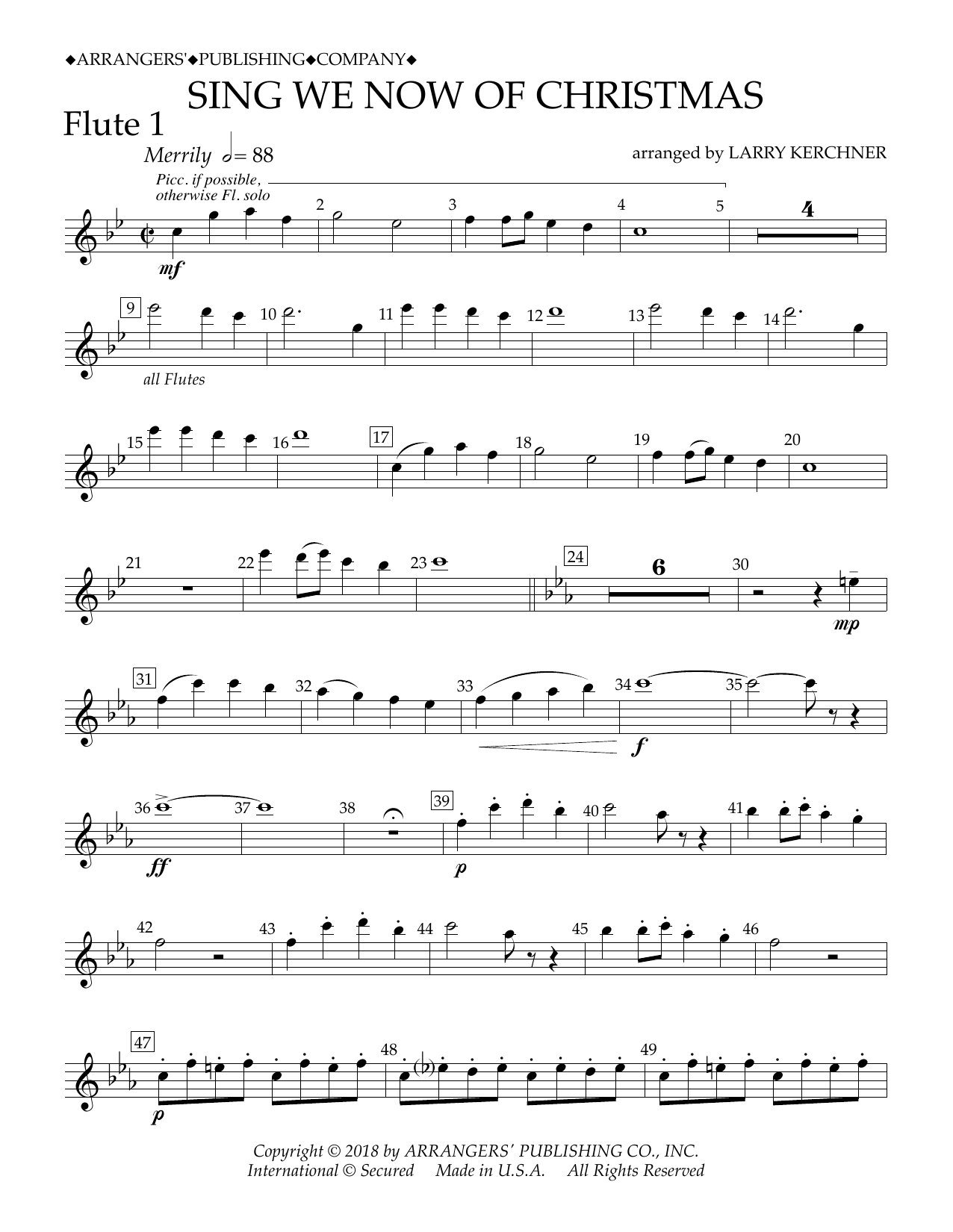 Download Traditional French Carol Sing We Now of Christmas (arr. Larry Kerchner) - Flute 1 Sheet Music and learn how to play Concert Band PDF digital score in minutes